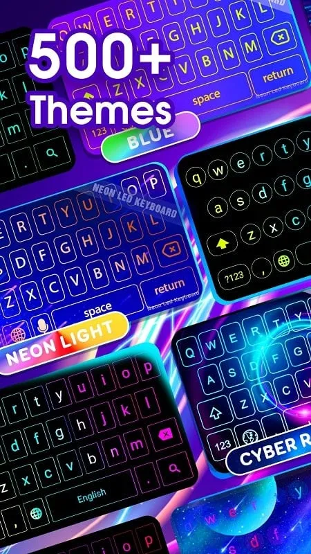 Giao diện Neon LED Keyboard mod hiển thị các tính năng premium