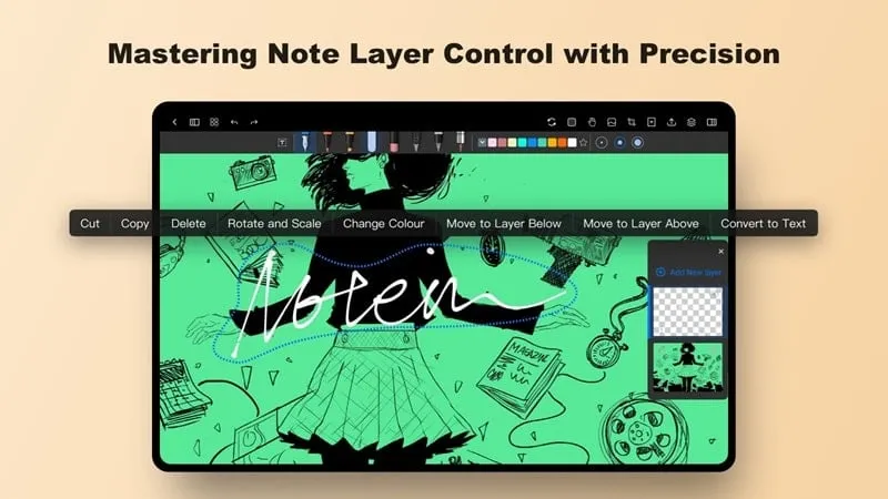 Example of using Notein mod app for presentation design on a tablet.