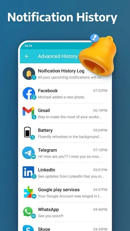 Opções de personalização do Notification History Log Mod