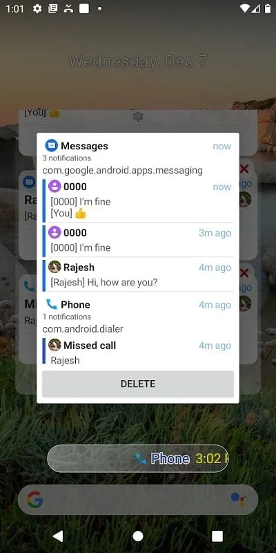 Notification Widget mod displaying various notifications