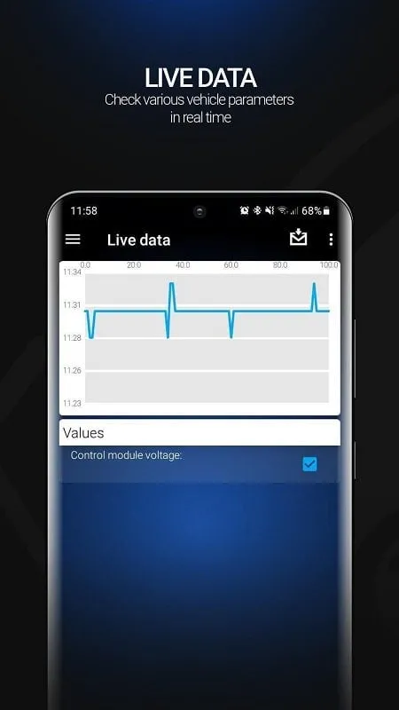 OBDeleven app connected to a car's diagnostic port