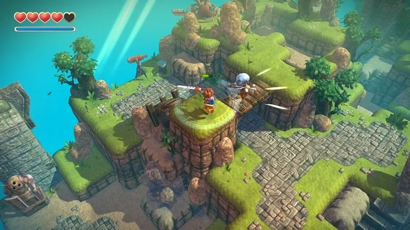 Cảnh chiến đấu với trùm trong game Oceanhorn.