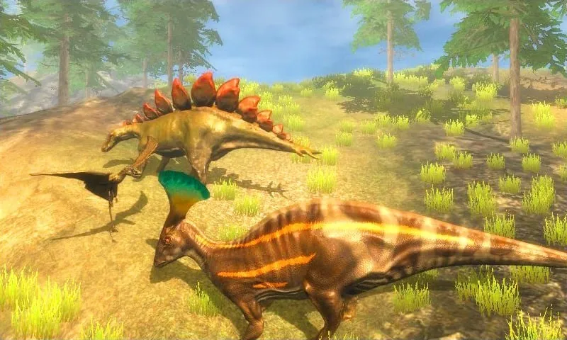 Explorando con una familia de dinosaurios en Olorotitan Simulator.