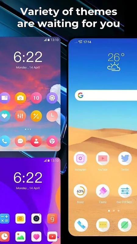 One S10 Launcher mod featuring unique icon packs