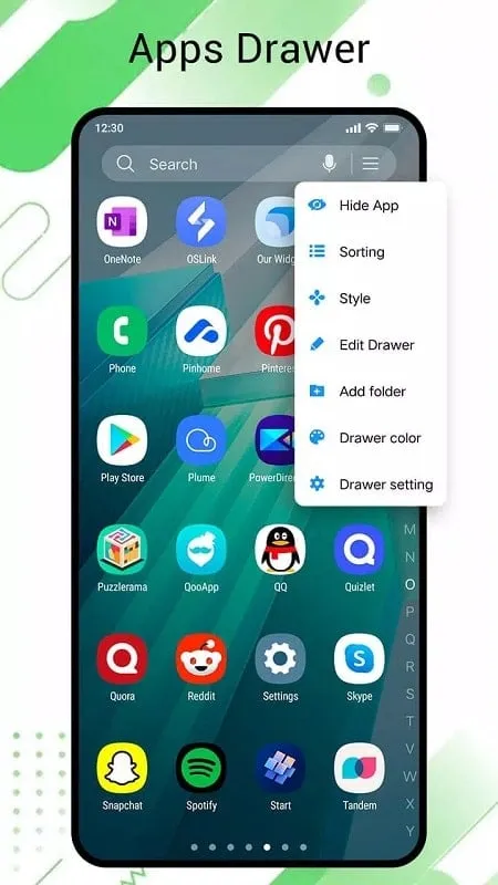 One S24 Launcher demonstrating quick access gesture controls