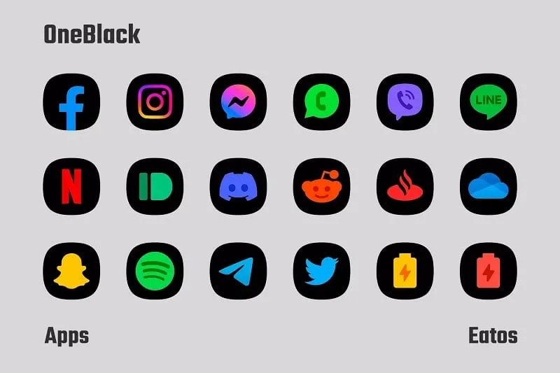 OneBlack Icon Pack aplicado a varios íconos de aplicaciones