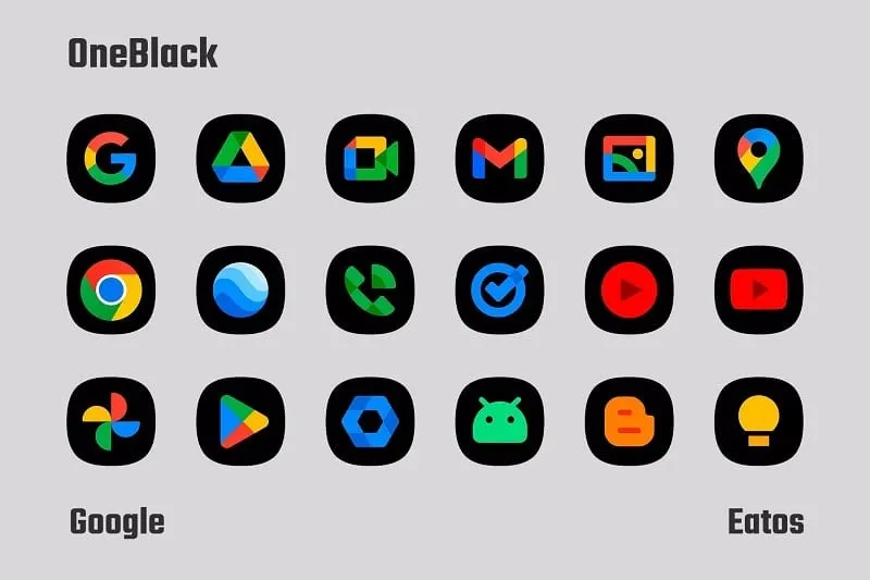 Interfaz del mod OneBlack Icon Pack mostrando funciones premium