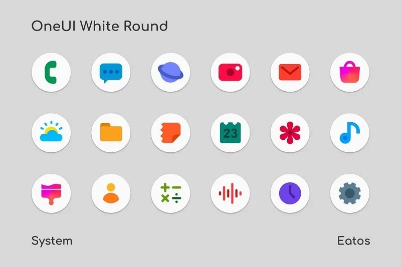 Menu de configurações do OneUI 3 White Round Icon Pack