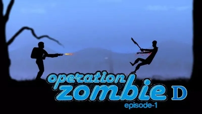 Tangkapan layar gameplay di Operation Zombie D Episode 1, menampilkan seorang tentara menembak zombie di hutan.