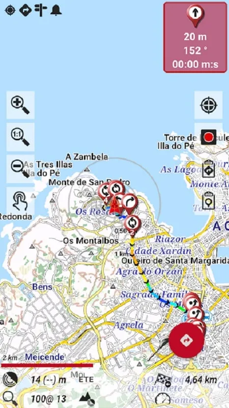 OruxMaps GP mostrando la función de compartir ruta