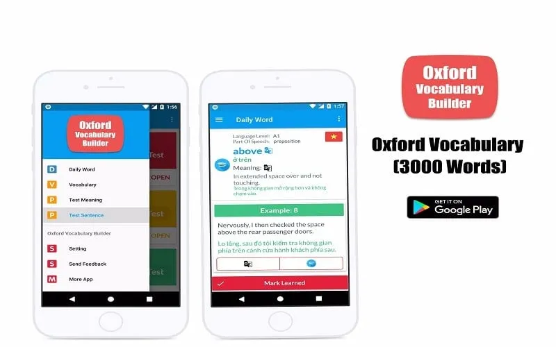 Tampilan antarmuka Oxford Vocabulary mod dengan fitur premium