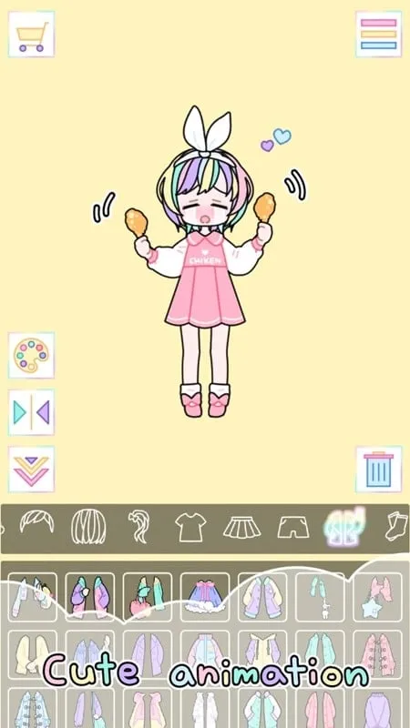 Opciones de personalización en Pastel Girl con el MOD APK.