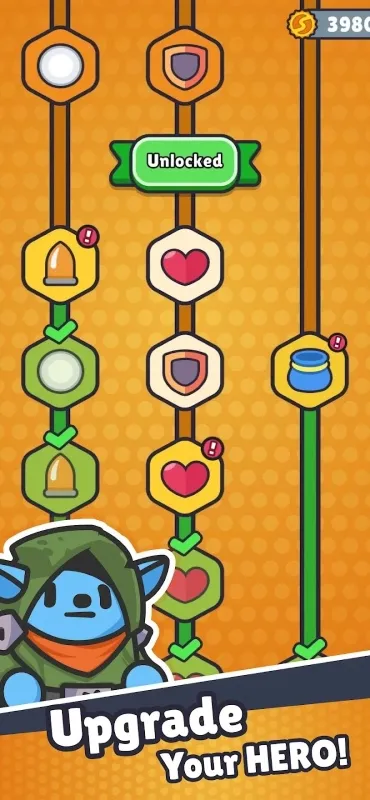 Upgrading hero abilities using in-game currency in Pegher.io.