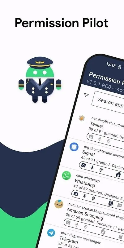 Tampilan antarmuka Permission Pilot Mod dengan fitur premium