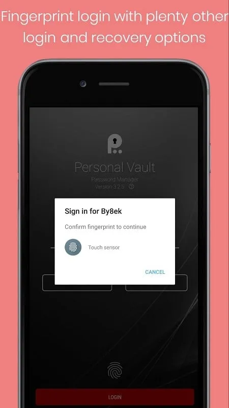 Interface do mod Personal Vault PRO mostrando recursos premium