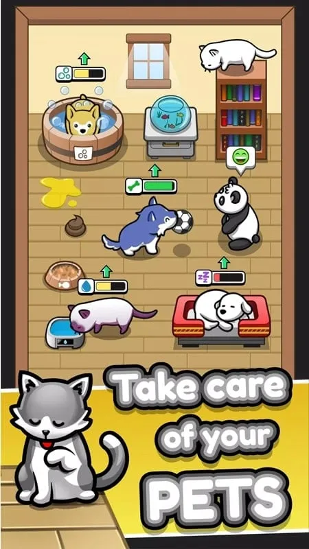 Tempat penampungan hewan di Pet Idle MOD APK