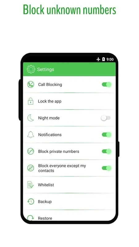 Opções de bloqueio do Phone Call Blocker