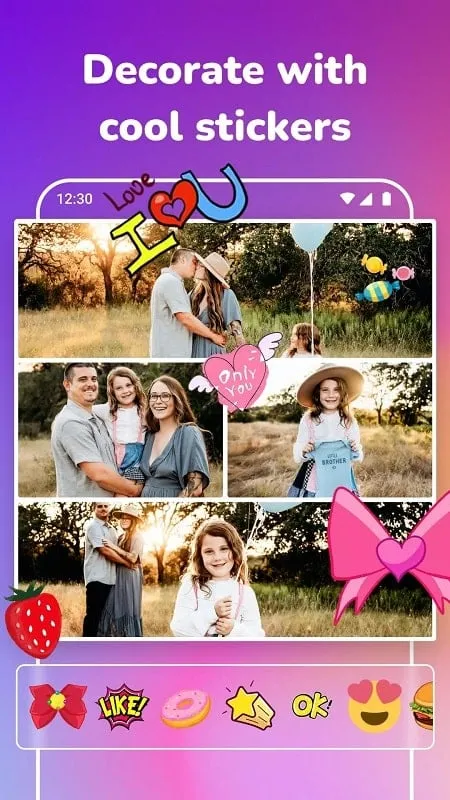 Example of Photo Collage Maker Editor with applied stickers and text