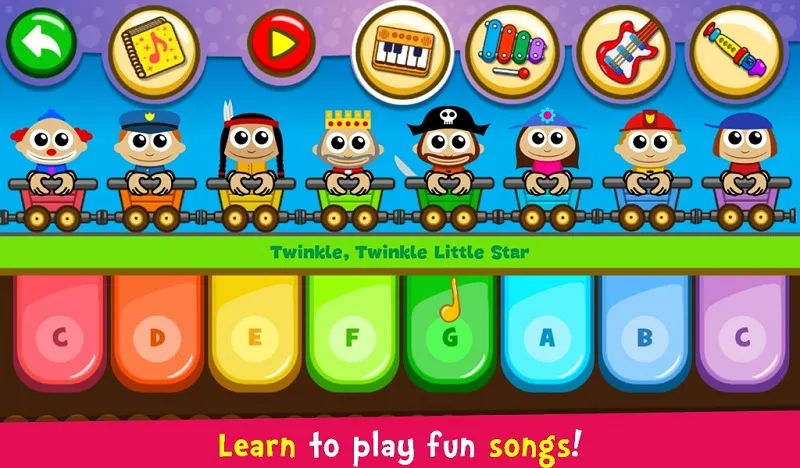 Piano Kids mod apk mostrando la selección de instrumentos