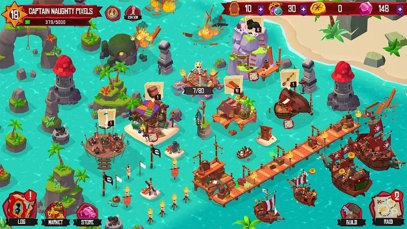 Building upgrades in Pirate Booty with the unlimited money mod.