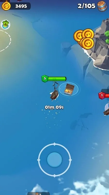 Tìm kiếm kho báu trong Pirate Raid mod apk.