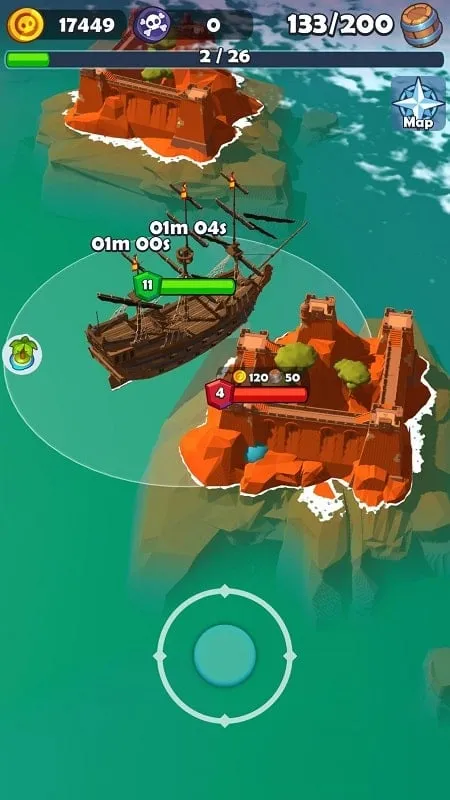 Fighting sea monsters in Pirate Raid mod apk free.