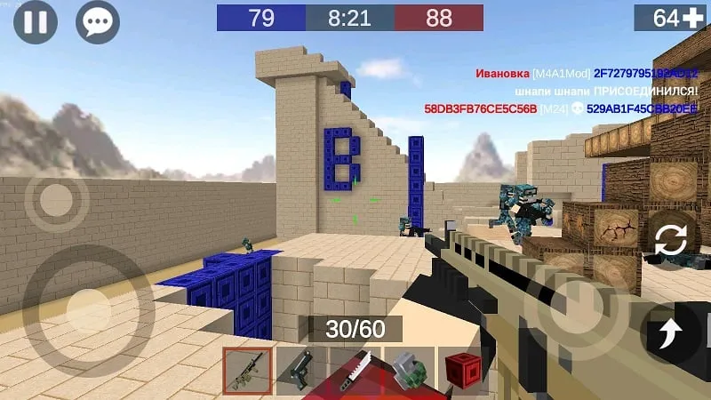 In-game screenshot highlighting the diverse environments in Pixel Combats 2.