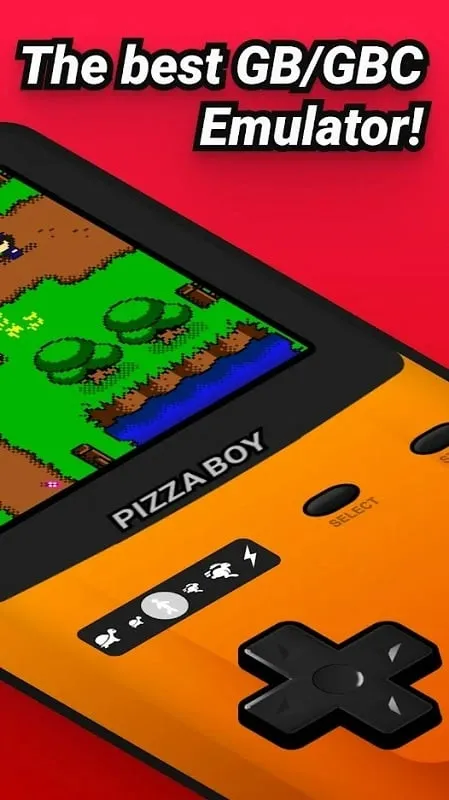 Tampilan antarmuka Pizza Boy GBC Pro mod dengan fitur premium