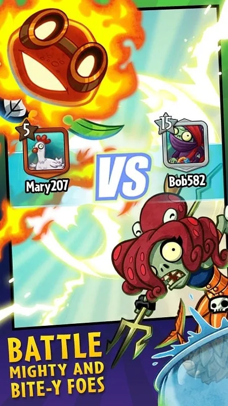 Gameplay screenshot of Plants vs. Zombies Heroes highlighting different plant characters and their unique abilities within the game.