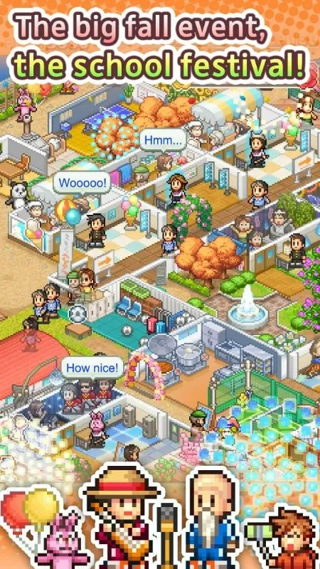 Gameplay of Pocket Academy 3 highlighting student interactions and events.