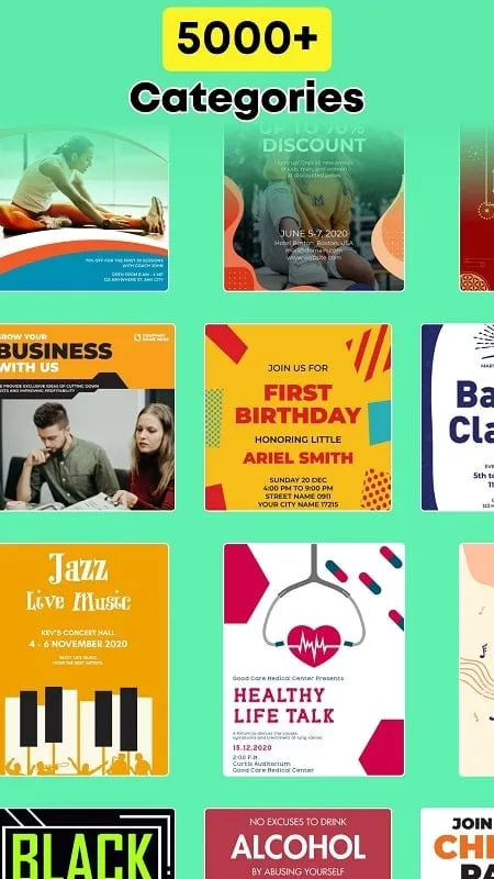 Poster Maker Flyer Maker mod interface showing premium features