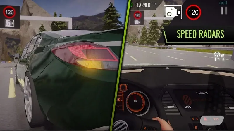 Jogo POV Car Driving em perspectiva de primeira pessoa.