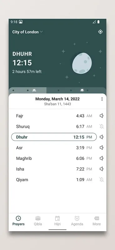 Usando o recurso de direção da Qibla no mod Prayer Times and Qibla