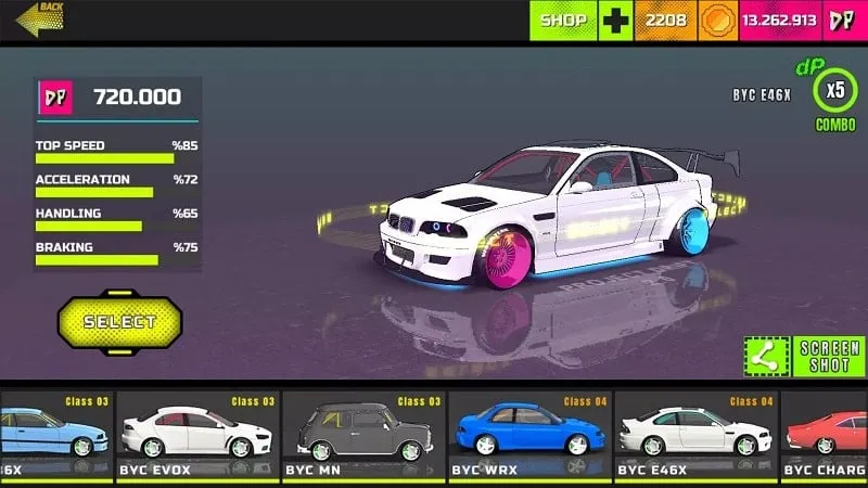 Modifikasi mobil di Project Drift 2.0 dengan uang tak terbatas.