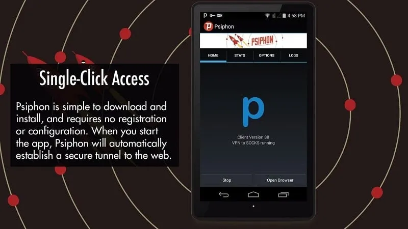 Psiphon Pro mod interface showcasing data usage statistics