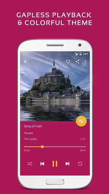 Pulsar Music Player Pro mod apk mostrando la biblioteca de música y los controles de reproducción