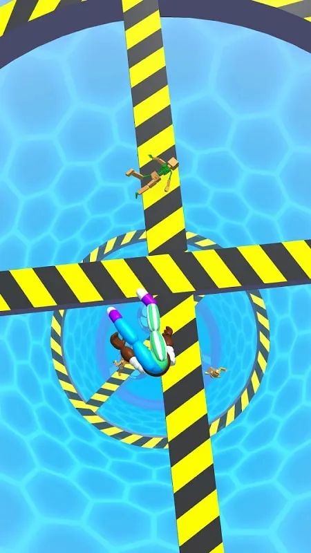 A screenshot of the gameplay in Push the Dummy, showing the dummy falling past obstacles.