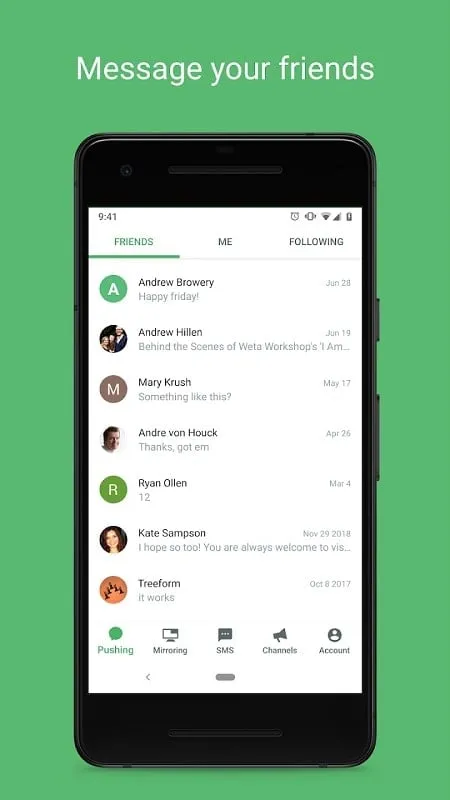 Pushbullet settings menu for troubleshooting
