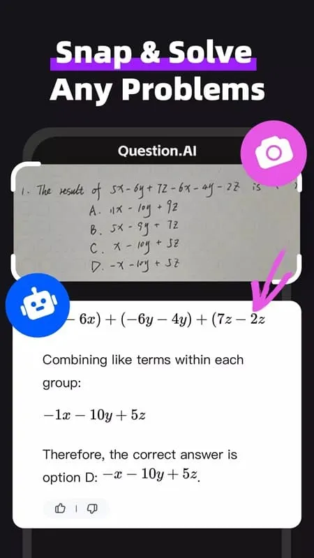 Tampilan antarmuka Question.AI Mod APK dengan pilihan bahasa