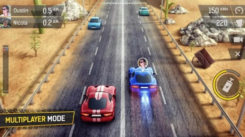 Racing Fever gameplay showcasing available cars and upgrades.