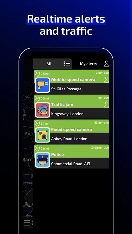 Radarbot Speed Camera Detector MOD APK settings menu highlighting premium features