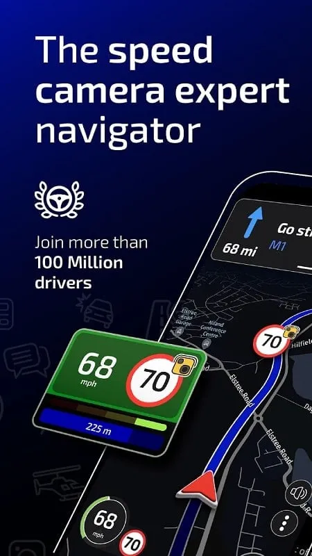 Radarbot Speed Camera Detector mod interface showing premium features