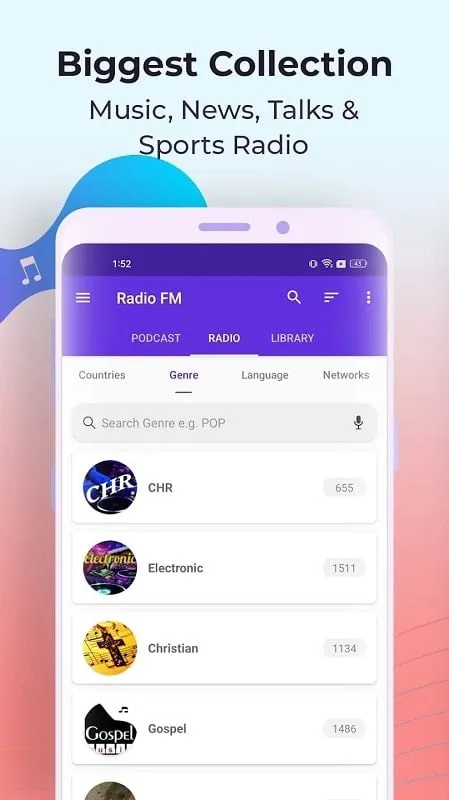 Usando a interface do Radio FM Mod APK