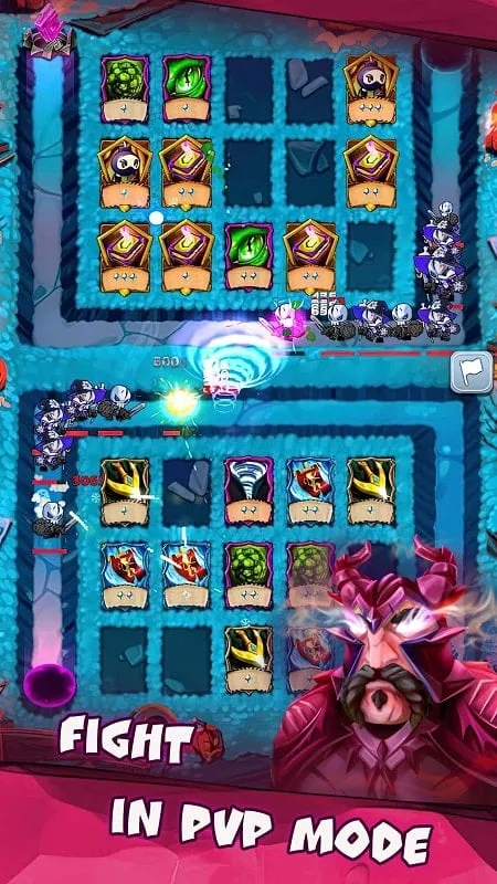 Gameplay Random Cards dengan tampilan pertarungan kartu dan elemen dalam game di perangkat Android