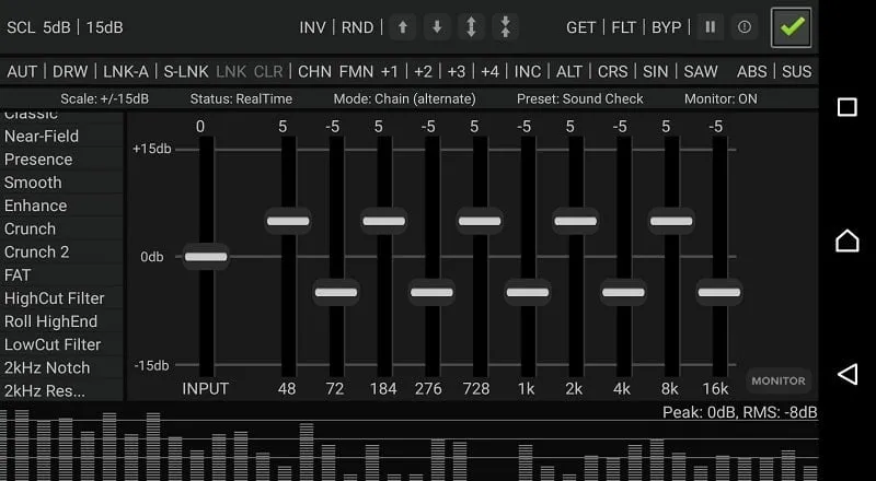 Tampilan antarmuka RE Equalizer FX Mod dengan fitur premium