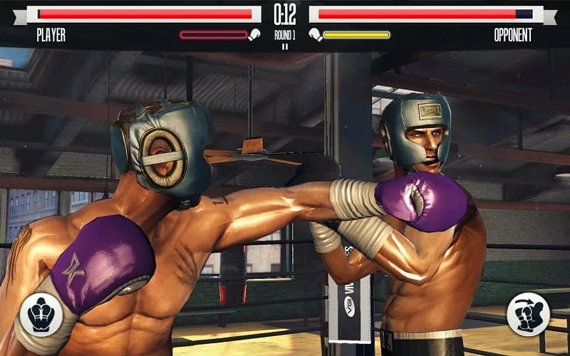 Gameplay do Real Boxing em um dispositivo Android, destacando a ação e os gráficos do boxe.