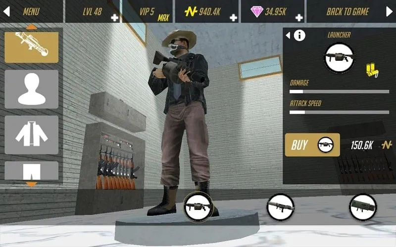 Screenshot da jogabilidade do Real Gangster Crime 2 mostrando a personalização do personagem.