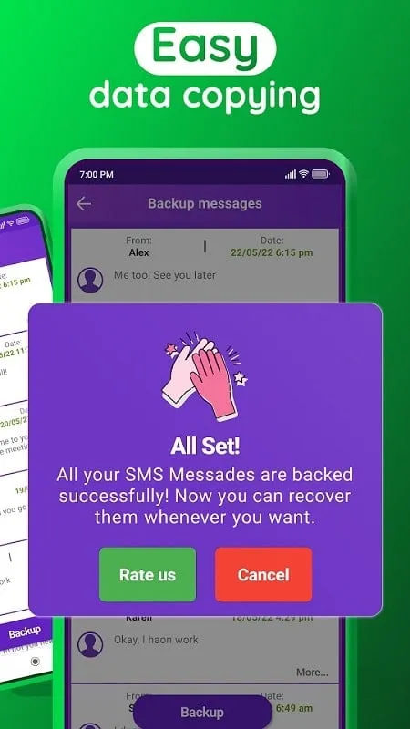 Tampilan antarmuka Recover Deleted Messages mod yang menyoroti fitur pengurutan dan manajemen pesan