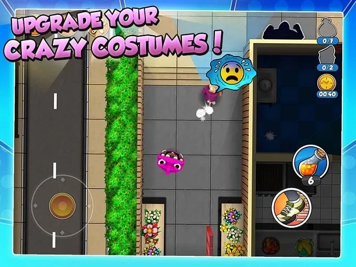 Screenshot yang menampilkan toko dalam game di Robbery Bob 2 dengan berbagai alat dan kostum yang tersedia untuk dibeli.