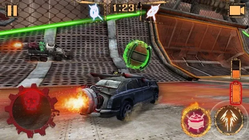 Uma arena pós-apocalíptica onde o jogo Rocket Car Ball acontece.